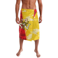 Yellow and red printed lavalava sarong with emblem