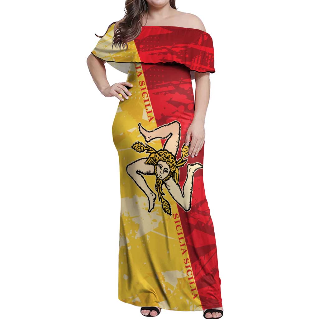 La Bandiera Regione Siciliana Off Shoulder Maxi Dress - Wonder Print Shop