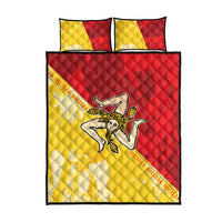 Sicily quilt bed set, red and yellow quilt with angel crest, two matching square pillows