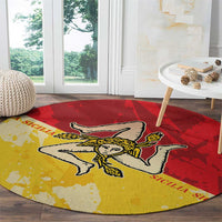 Round carpet featuring red and yellow Sicilian angel emblem and “SICILIA” lettering
