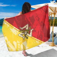 Sicily region sarong in red and yellow with Sicilian symbol and “SICILIA” text