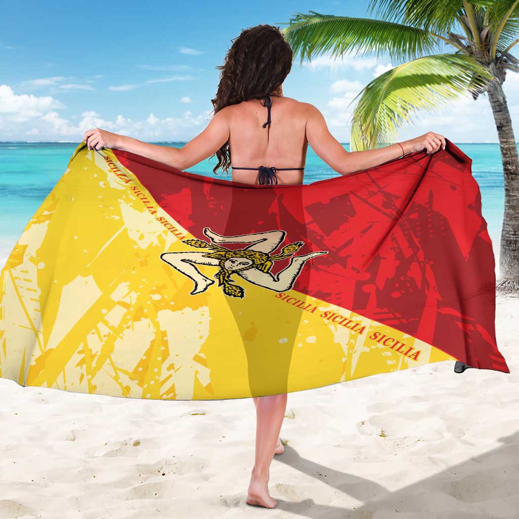 Sicily region sarong red-yellow with central eagle emblem, held behind back