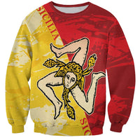 Unisex Sicily region sweatshirt, gold and red panels, large eagle-and-girl print