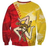 Unisex Sicily region sweatshirt, red-and-gold abstract print with central angel graphic