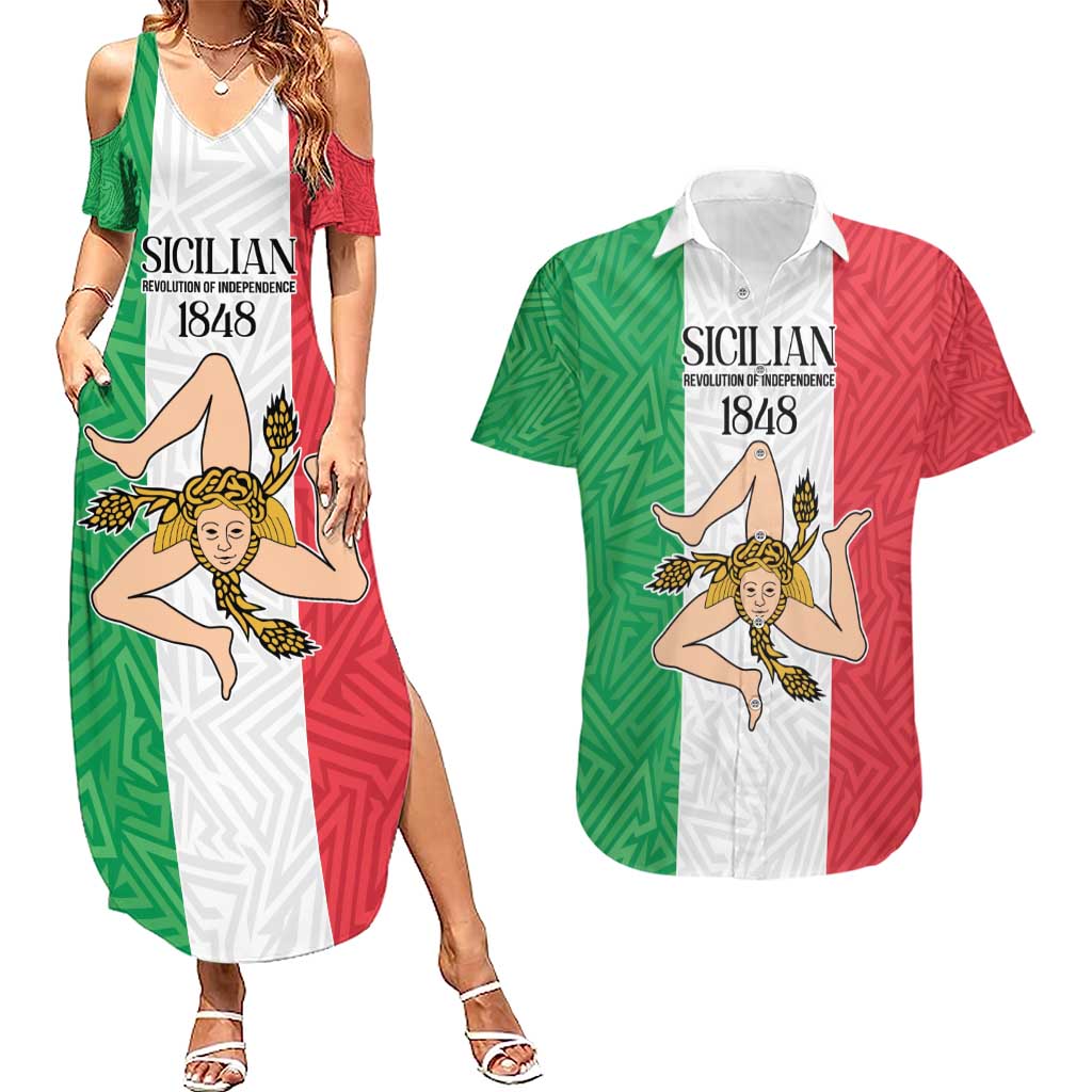 Sicilian Revolution of 1848 Couples Matching Summer Maxi Dress and Hawaiian Shirt Bandiera del Regno di Sicilia 1848-1849 LT9 - Wonder Print Shop