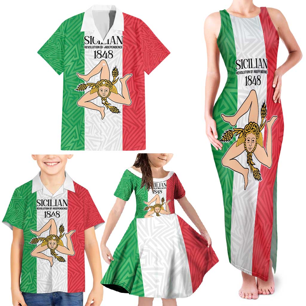 Sicilian Revolution of 1848 Family Matching Tank Maxi Dress and Hawaiian Shirt Bandiera del Regno di Sicilia 1848-1849 - Wonder Print Shop