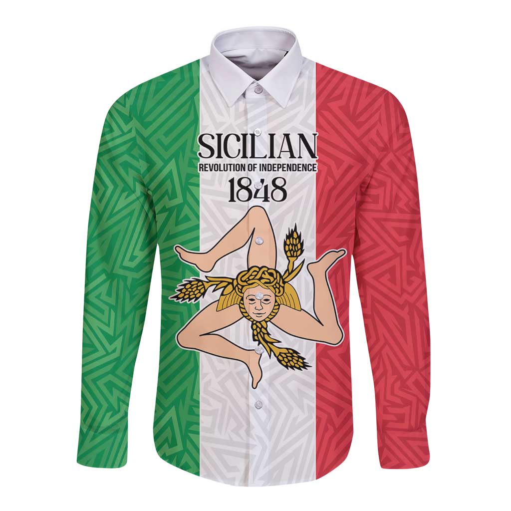 Sicilian Revolution of 1848 Long Sleeve Button Shirt Bandiera del Regno di Sicilia 1848-1849 - Wonder Print Shop