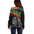 Make His-Herstories Off Shoulder Sweater Black Power Hand and Pan-African Flag