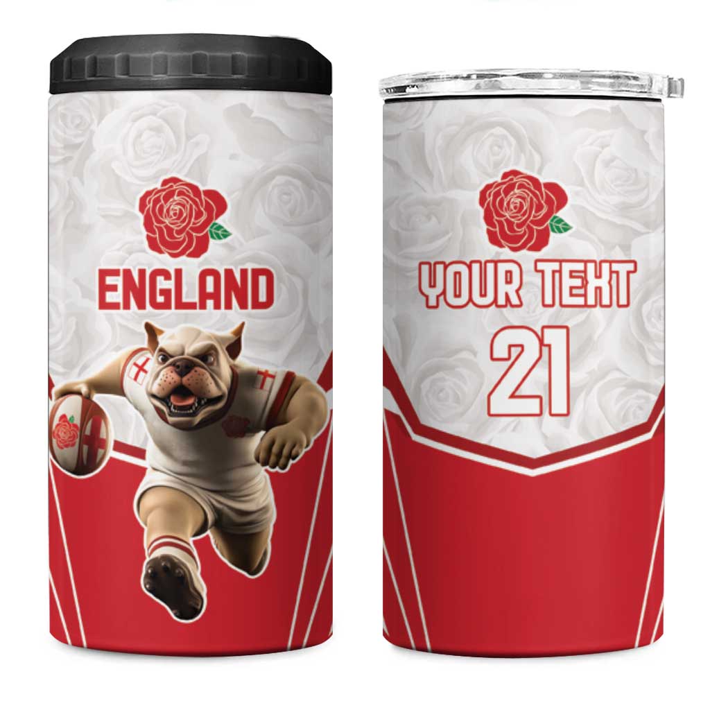 England Rugby Custom 4 in 1 Can Cooler Tumbler English Bull Dog Mascot Sporty