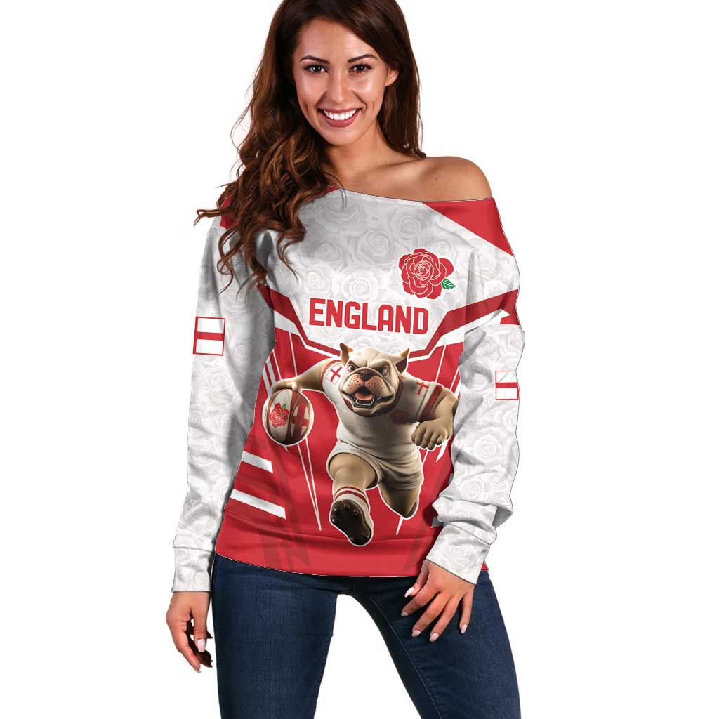 England Rugby Custom Off Shoulder Sweater English Bull Dog Mascot Sporty