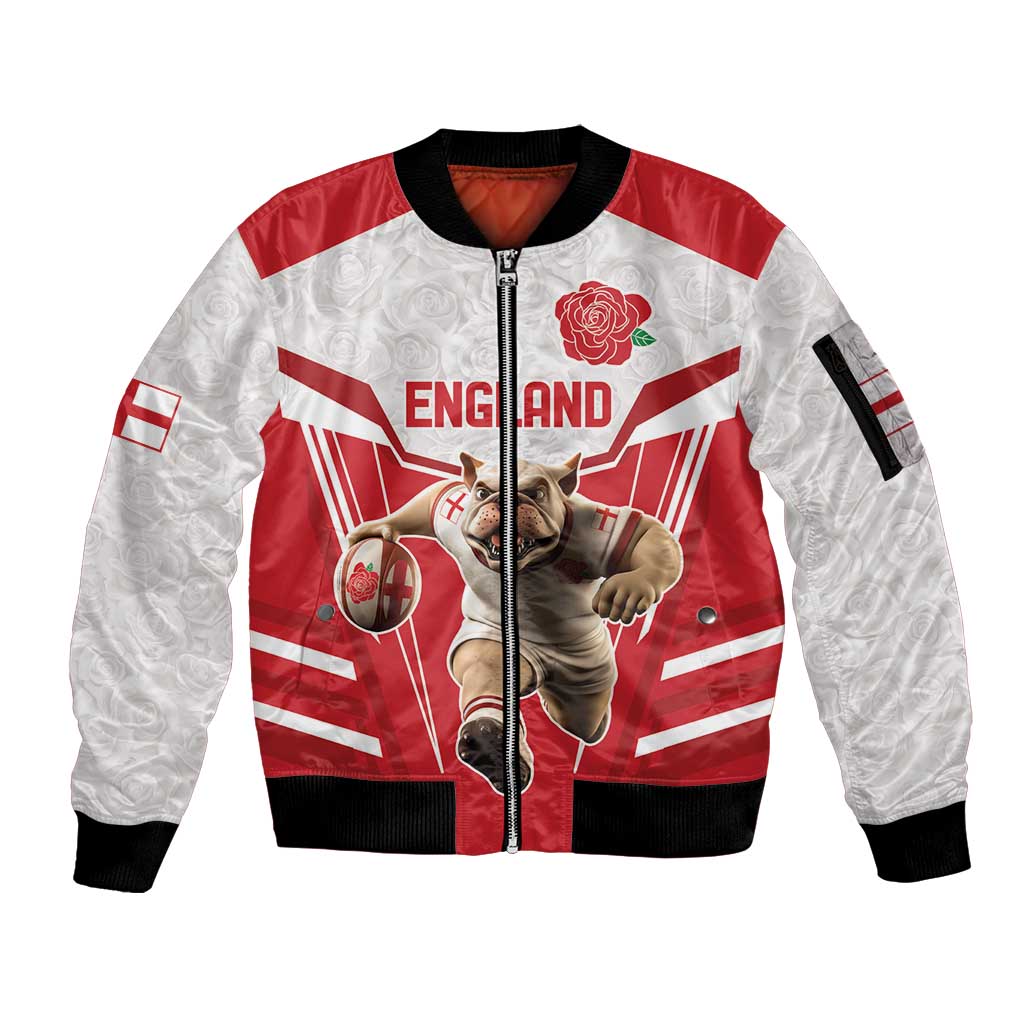 England Rugby Custom Sleeve Zip Bomber Jacket English Bull Dog Mascot Sporty