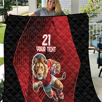 Custom quilt blanket with black red design, lion mascot and 21 YOUR TEXT