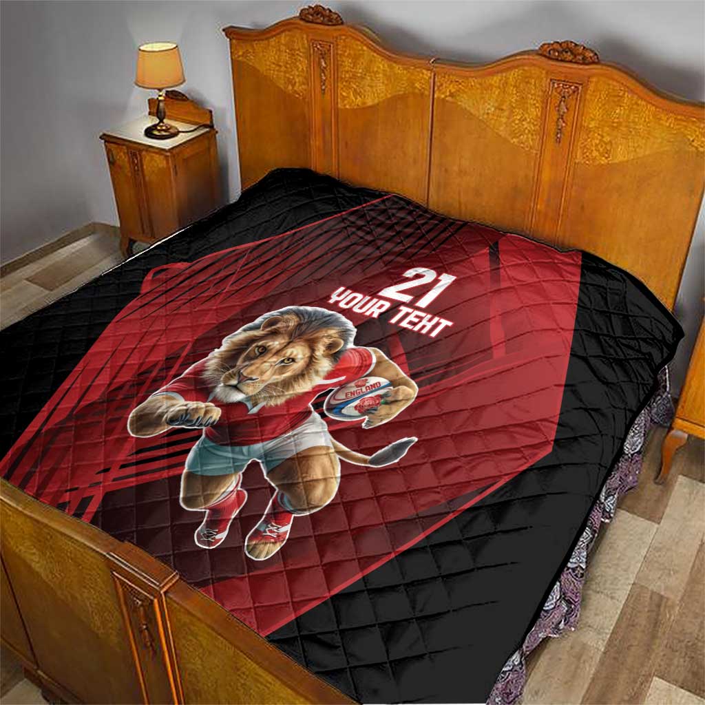 Custom quilt blanket with lion mascot, 21 YOUR TEXT on red quilt center