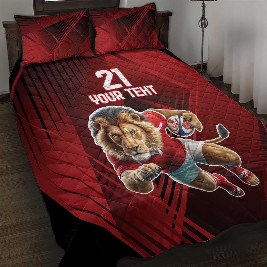 England Rugby Custom Quilt Bed Set Lion Mascot Sporty