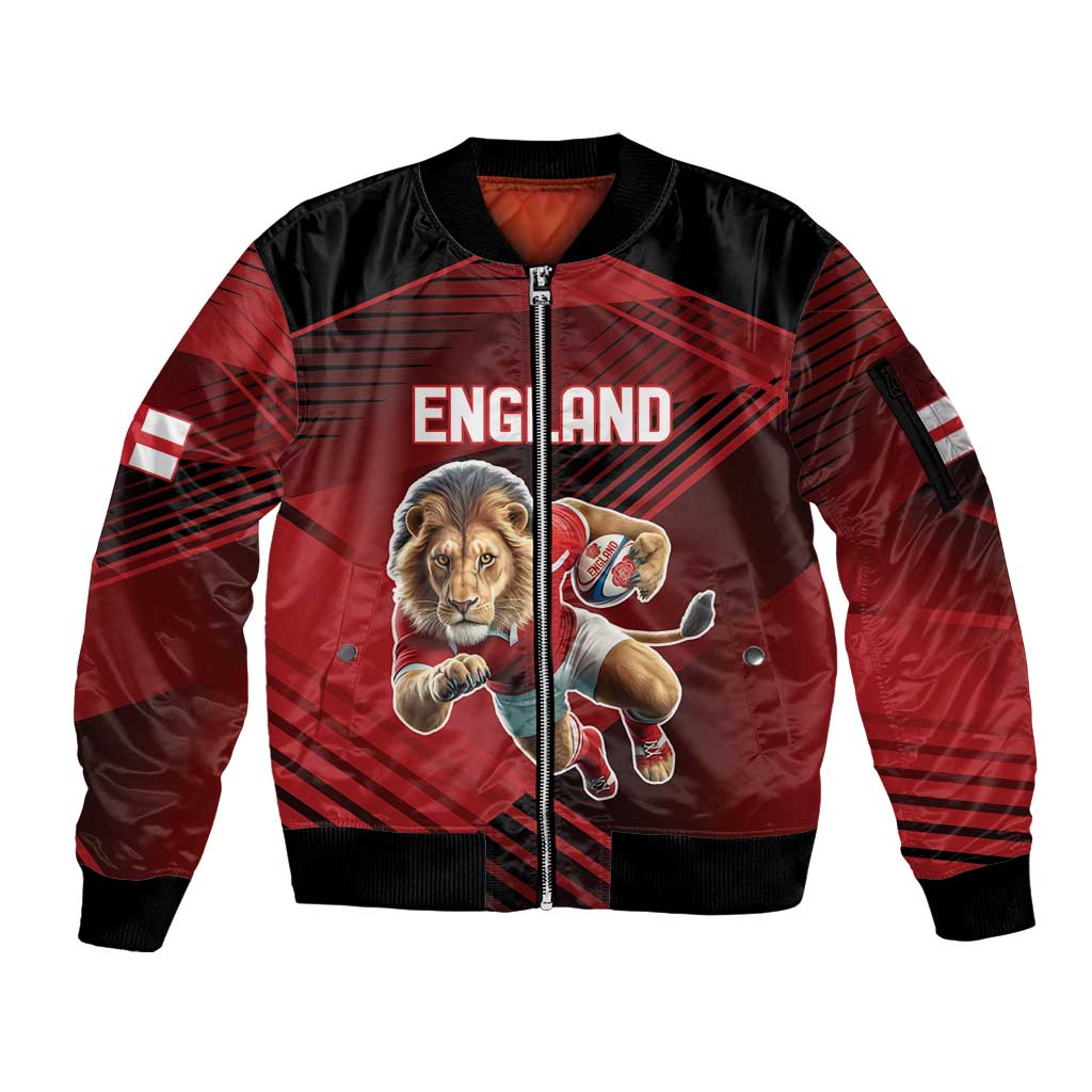 England Rugby Custom Sleeve Zip Bomber Jacket Lion Mascot Sporty