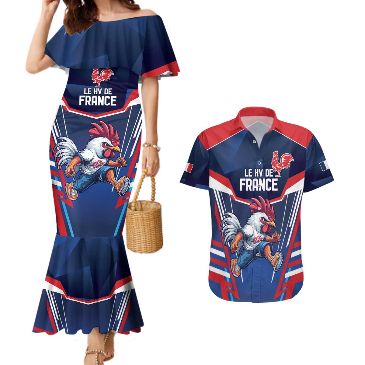 France Rugby Custom Couples Matching Mermaid Dress and Hawaiian Shirt Coq Gaulois Never Less Than Everything