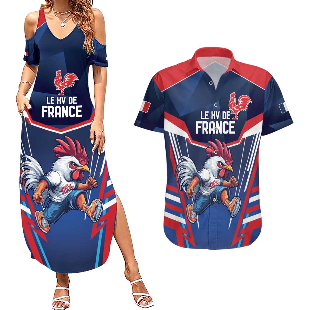 France Rugby Custom Couples Matching Summer Maxi Dress and Hawaiian Shirt Coq Gaulois Never Less Than Everything