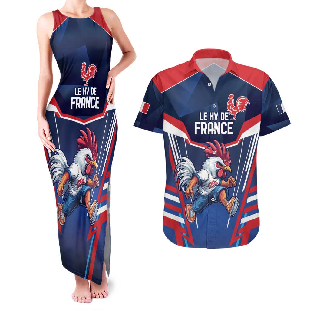 France Rugby Custom Couples Matching Tank Maxi Dress and Hawaiian Shirt Coq Gaulois Never Less Than Everything