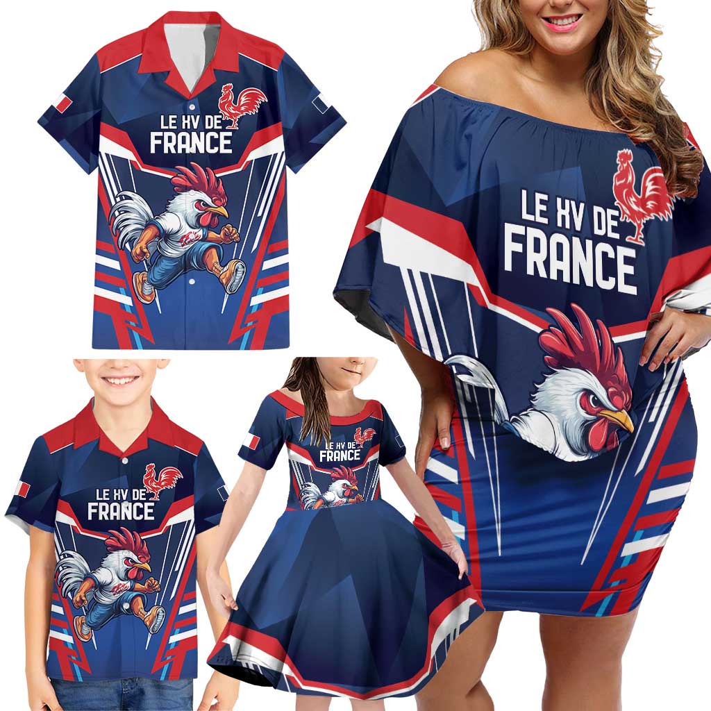 France Rugby Custom Family Matching Off Shoulder Short Dress and Hawaiian Shirt Coq Gaulois Never Less Than Everything