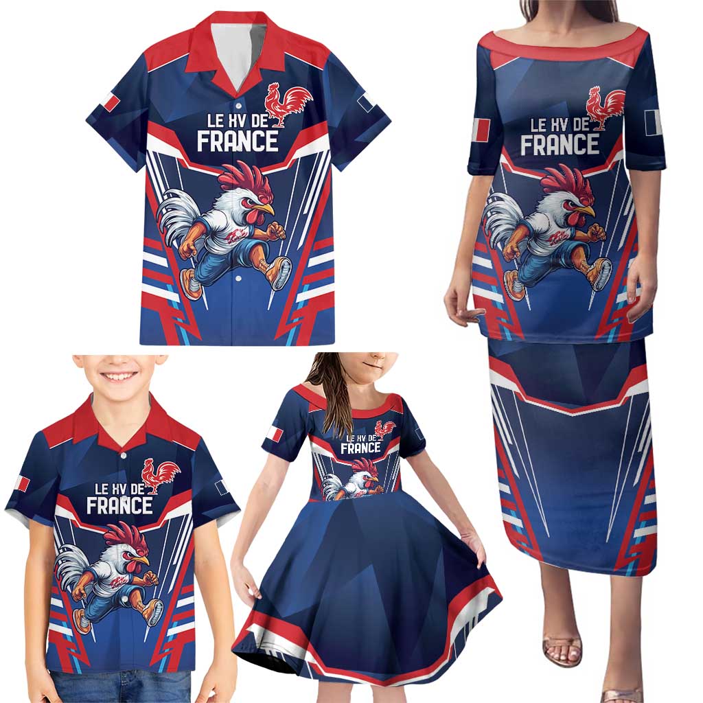 France Rugby Custom Family Matching Puletasi and Hawaiian Shirt Coq Gaulois Never Less Than Everything