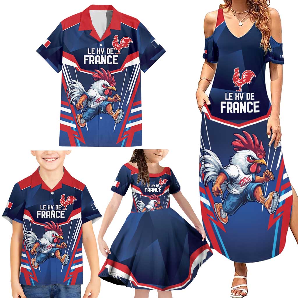 France Rugby Custom Family Matching Summer Maxi Dress and Hawaiian Shirt Coq Gaulois Never Less Than Everything