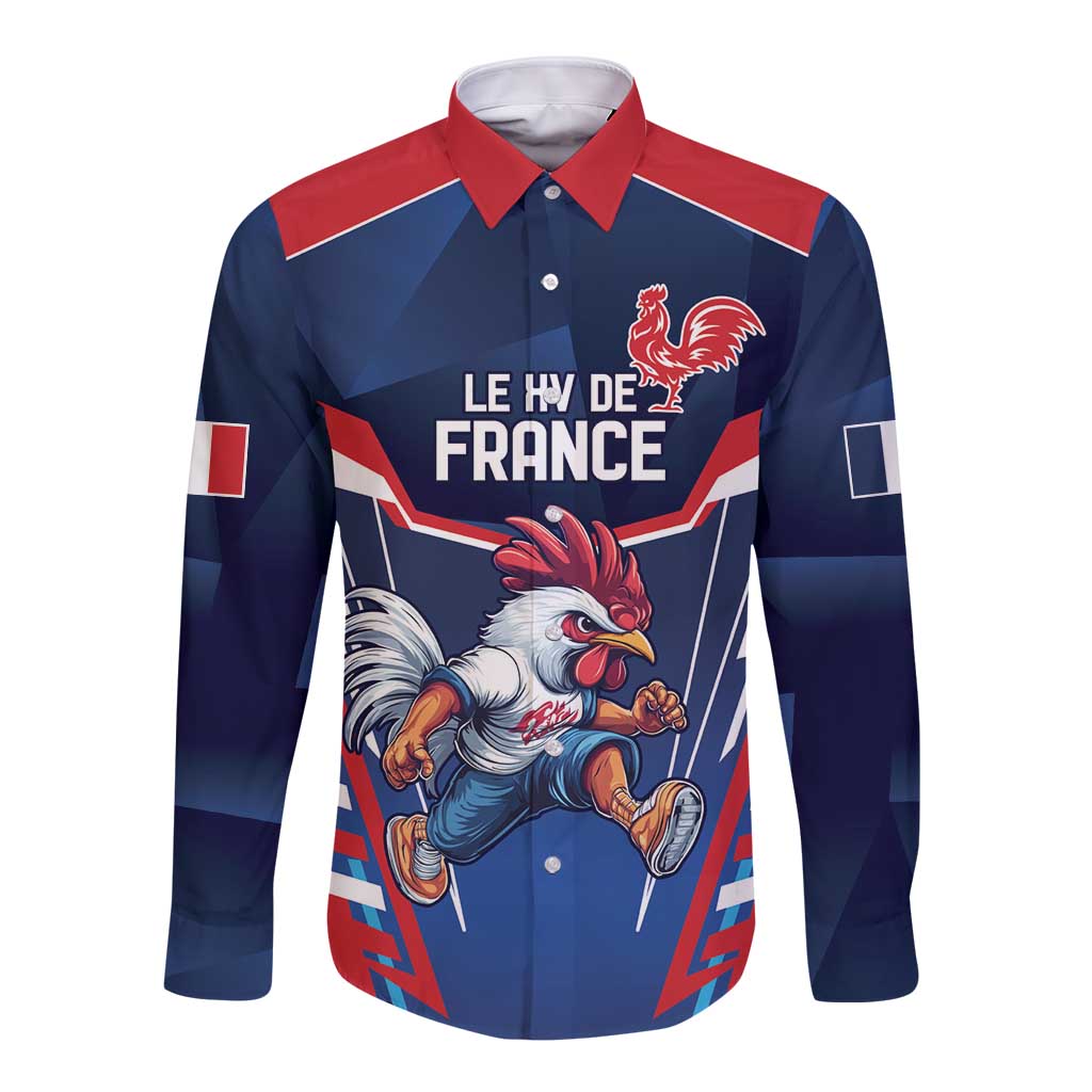 France Rugby Custom Long Sleeve Button Shirt Coq Gaulois Never Less Than Everything