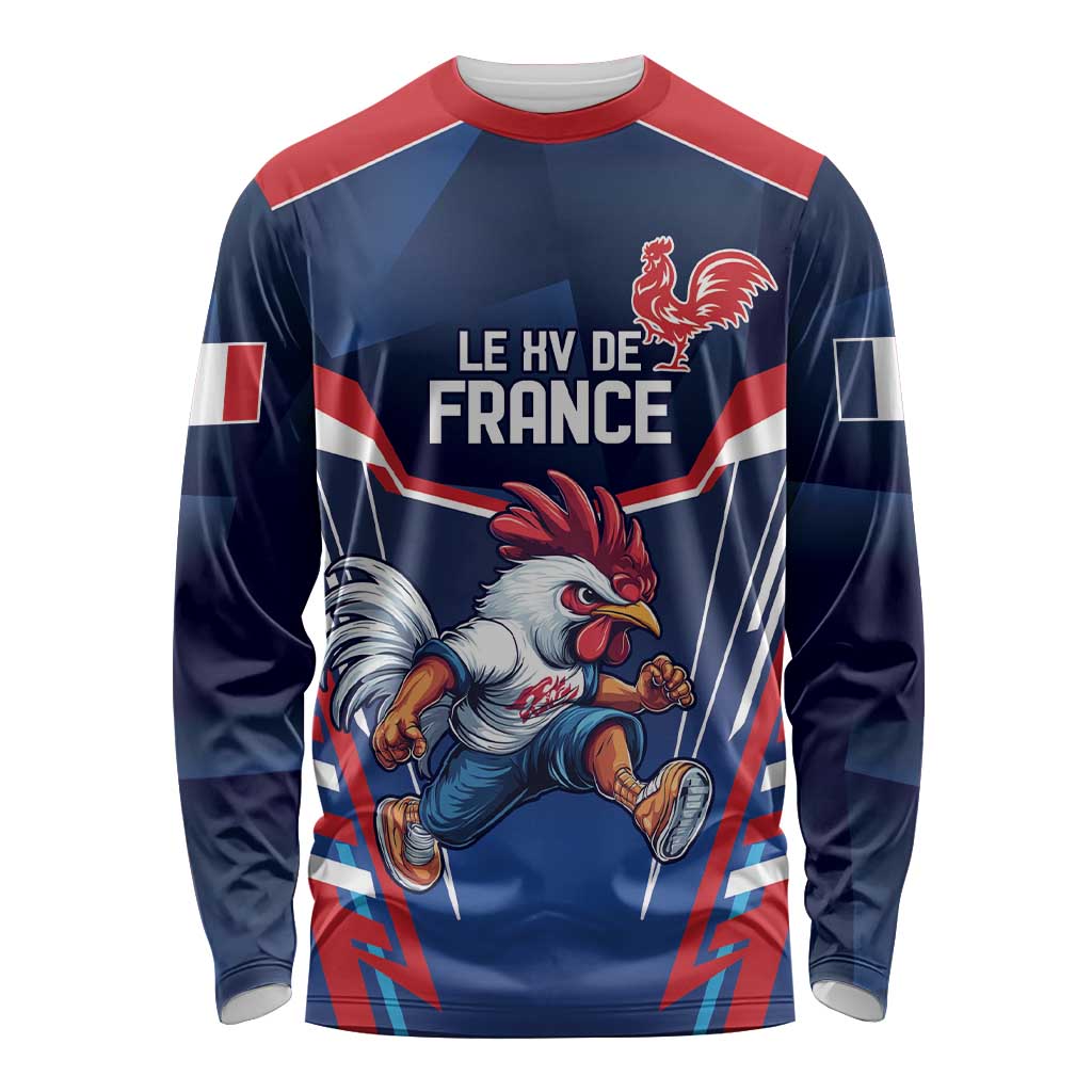 France Rugby Custom Long Sleeve Shirt Coq Gaulois Never Less Than Everything