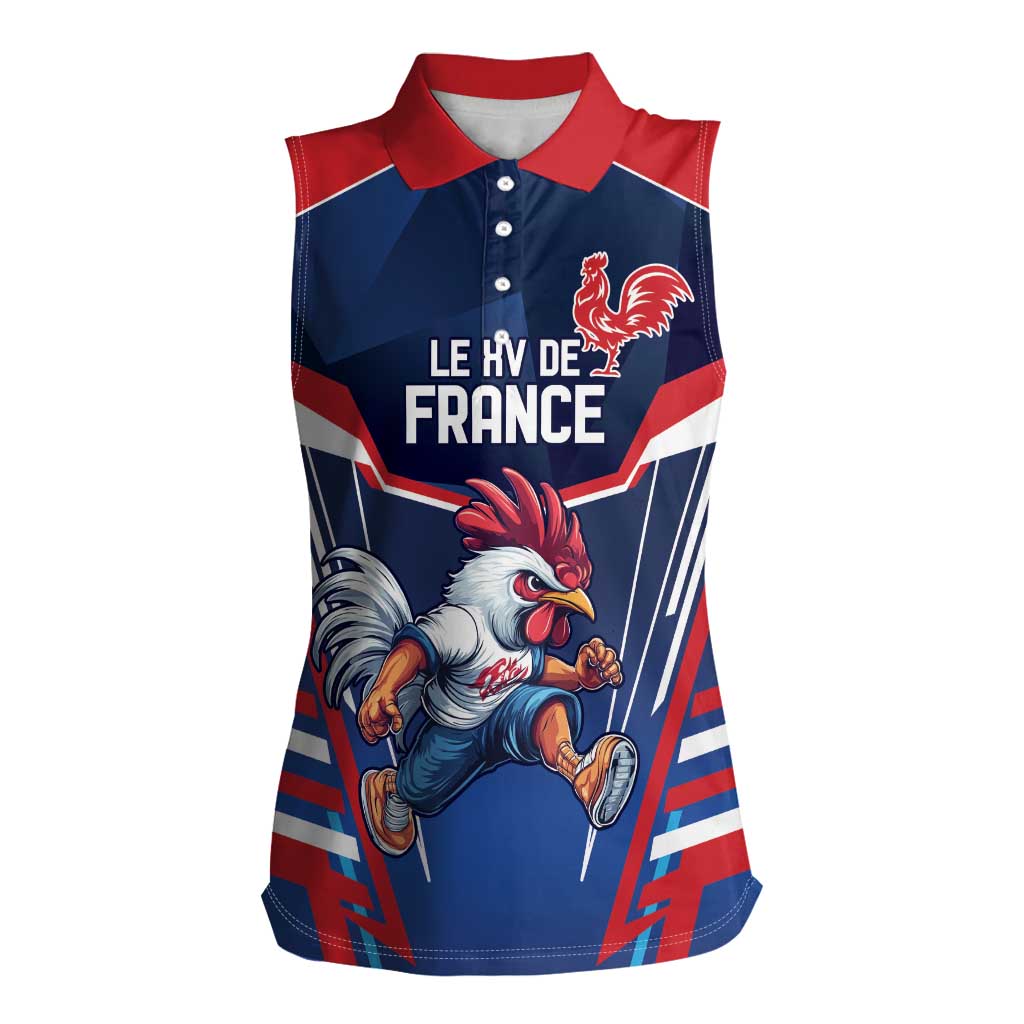 France Rugby Custom Women Sleeveless Polo Shirt Coq Gaulois Never Less Than Everything