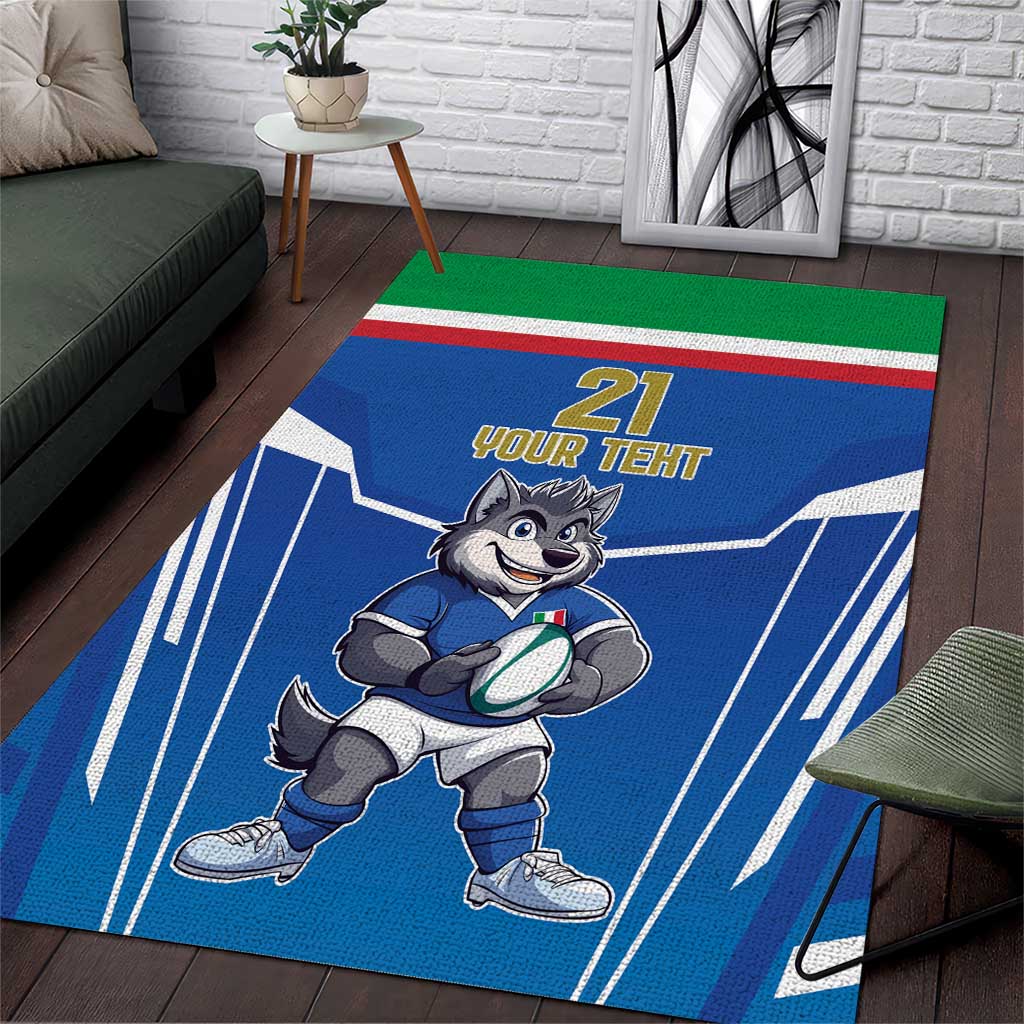 Italy Rugby Custom Area Rug Italian Wolf Mascot Go Gli Azzurri