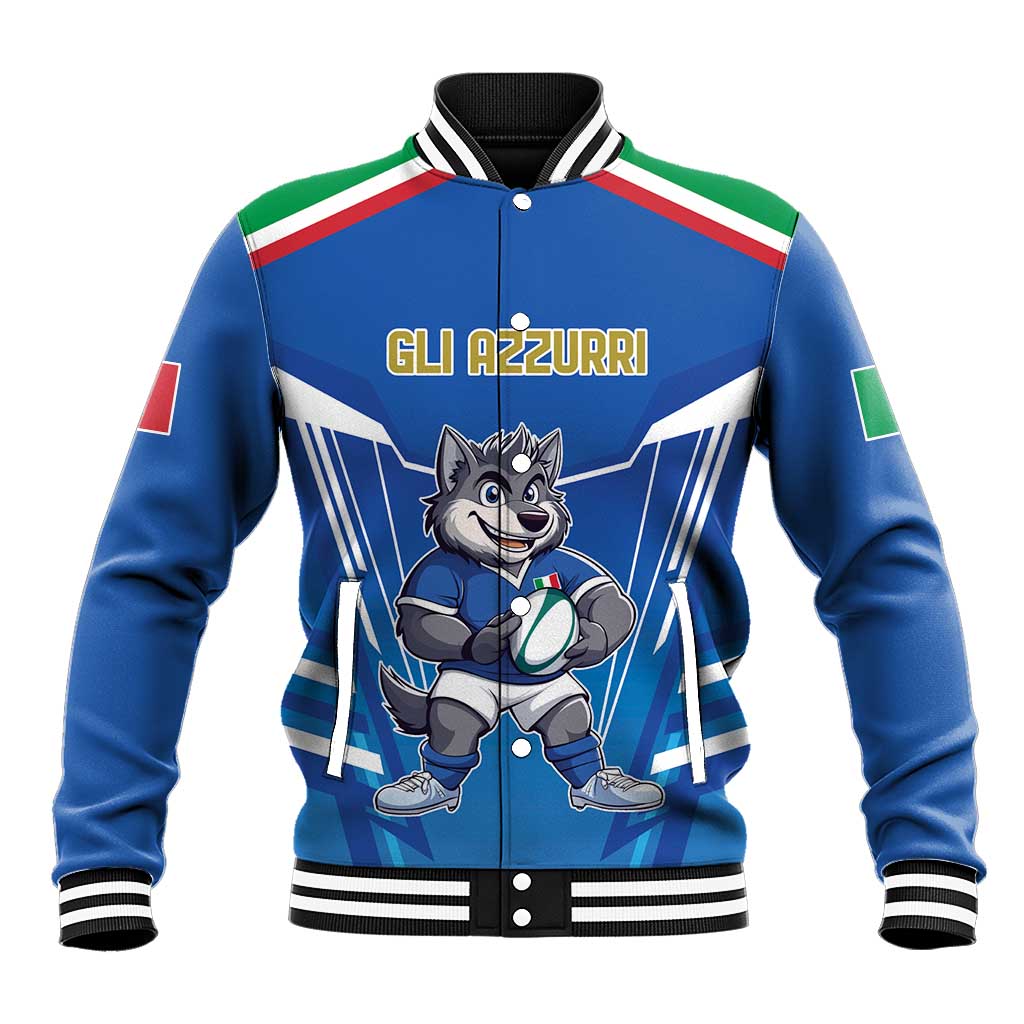 Italy Rugby Custom Baseball Jacket Italian Wolf Mascot Go Gli Azzurri