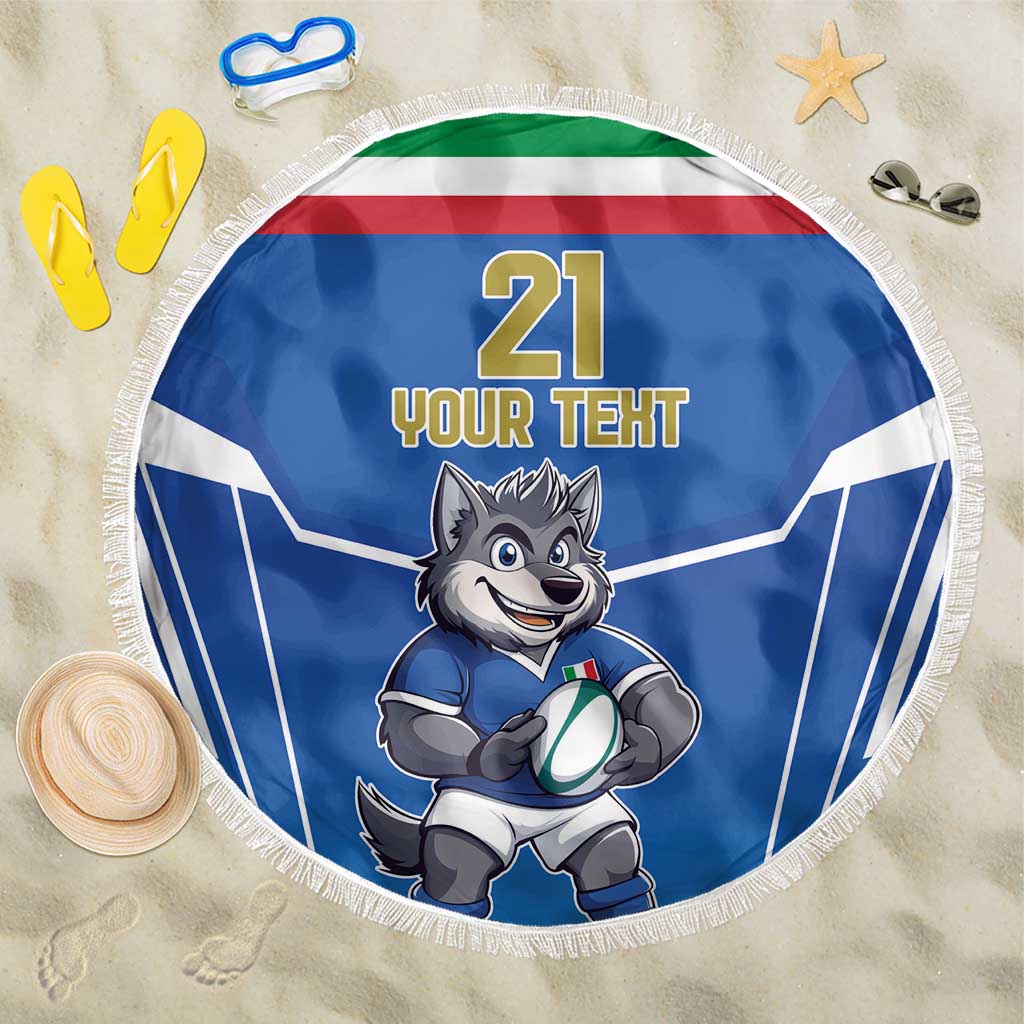 Italy Rugby Custom Beach Blanket Italian Wolf Mascot Go Gli Azzurri