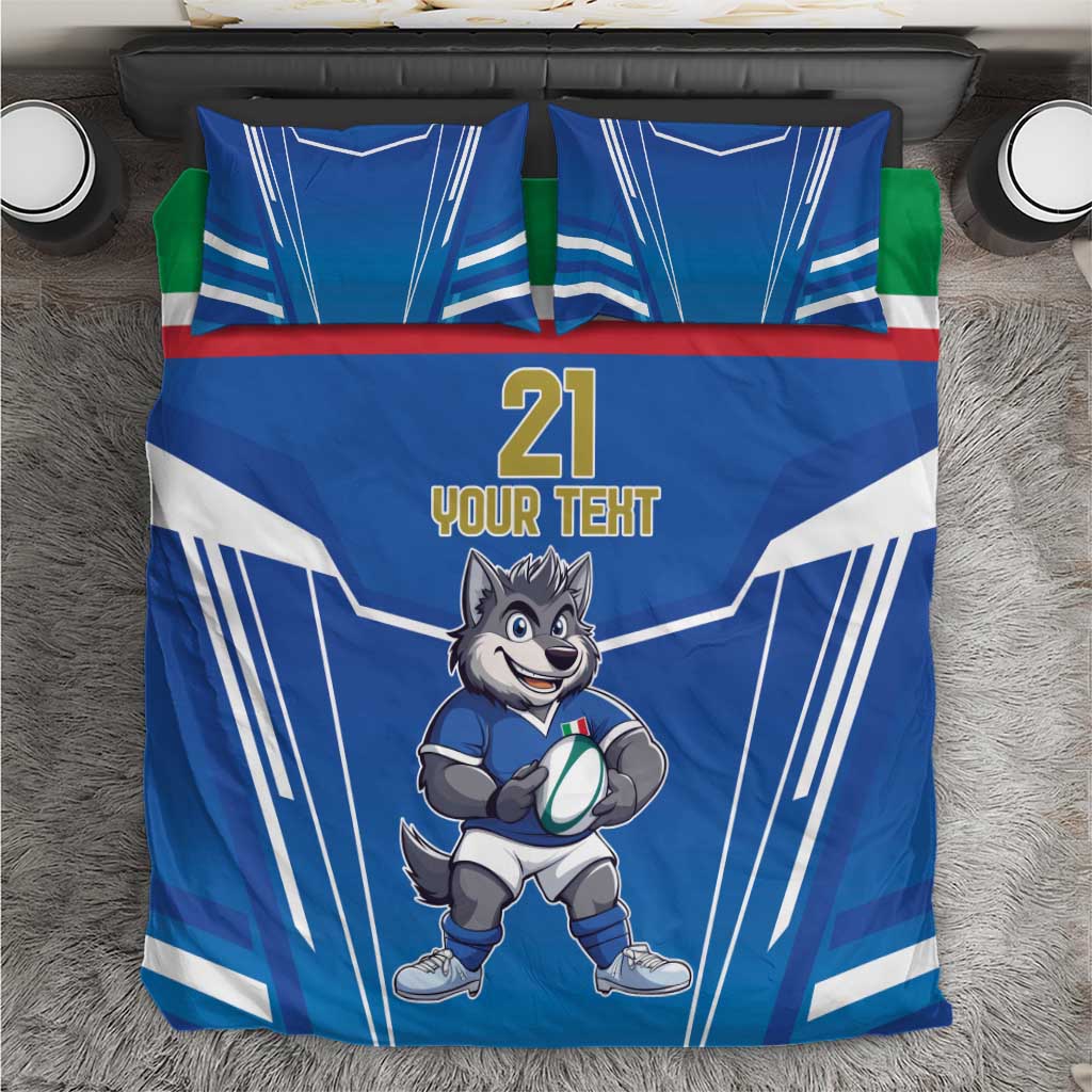 Italy Rugby Custom Bedding Set Italian Wolf Mascot Go Gli Azzurri