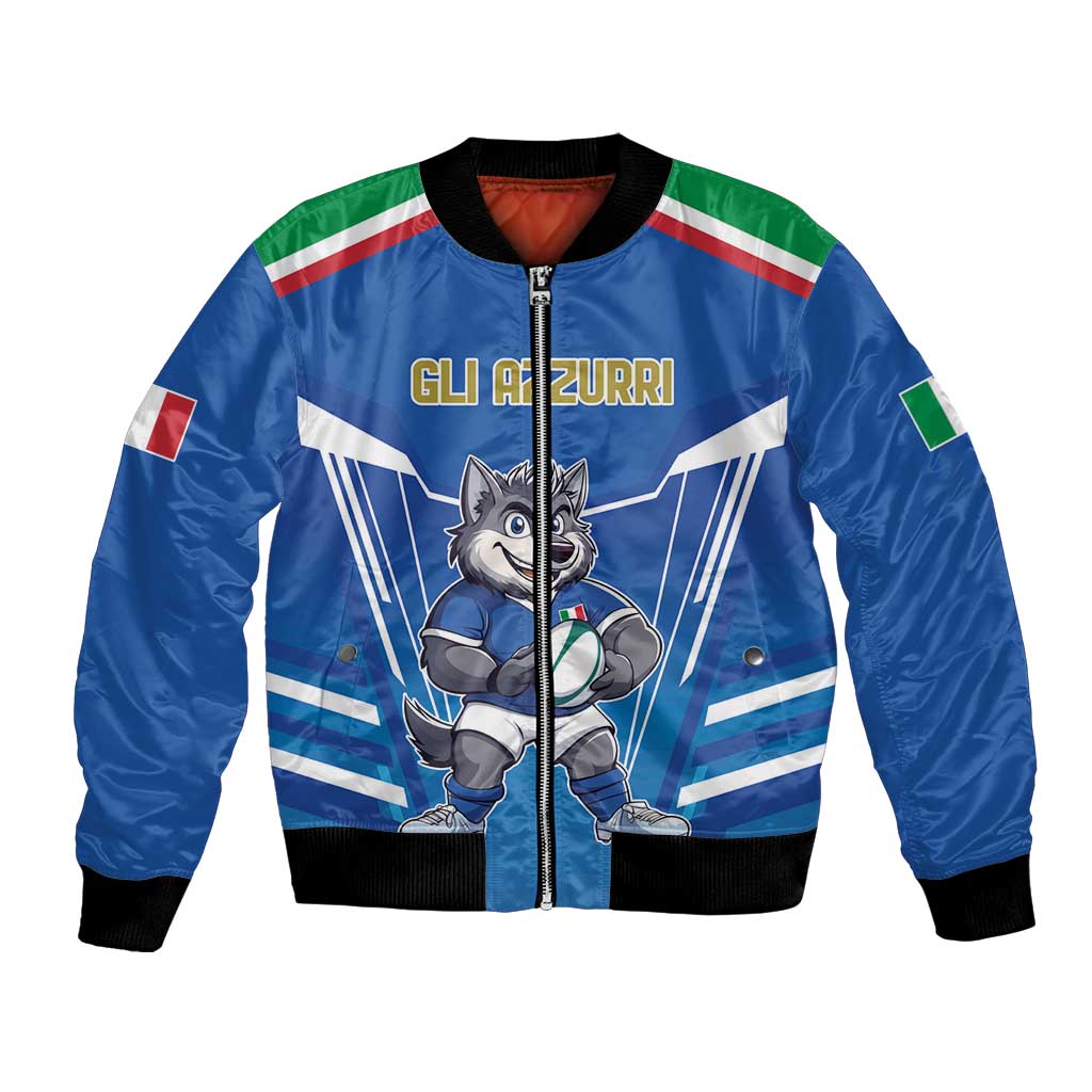 Italy Rugby Custom Bomber Jacket Italian Wolf Mascot Go Gli Azzurri