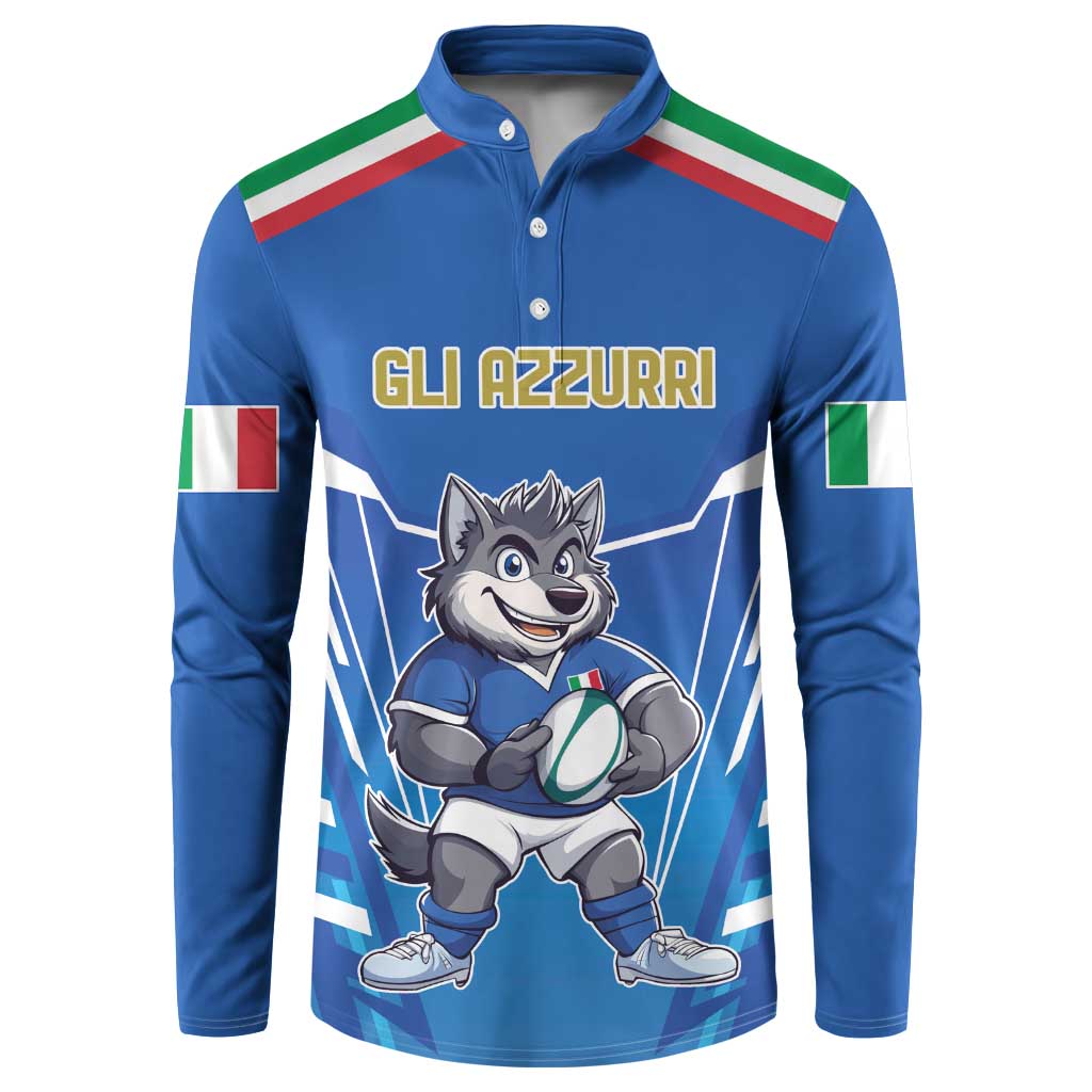 Italy Rugby Custom Button Sweatshirt Italian Wolf Mascot Go Gli Azzurri