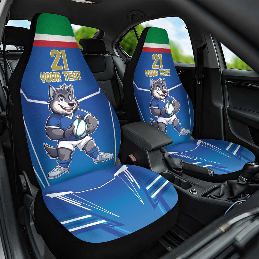 Italy Rugby Custom Car Seat Cover Italian Wolf Mascot Go Gli Azzurri