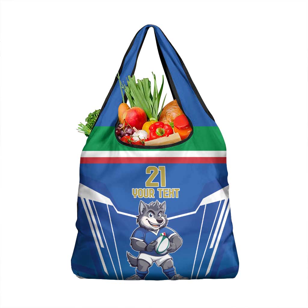 Italy Rugby Custom Grocery Bag Italian Wolf Mascot Go Gli Azzurri