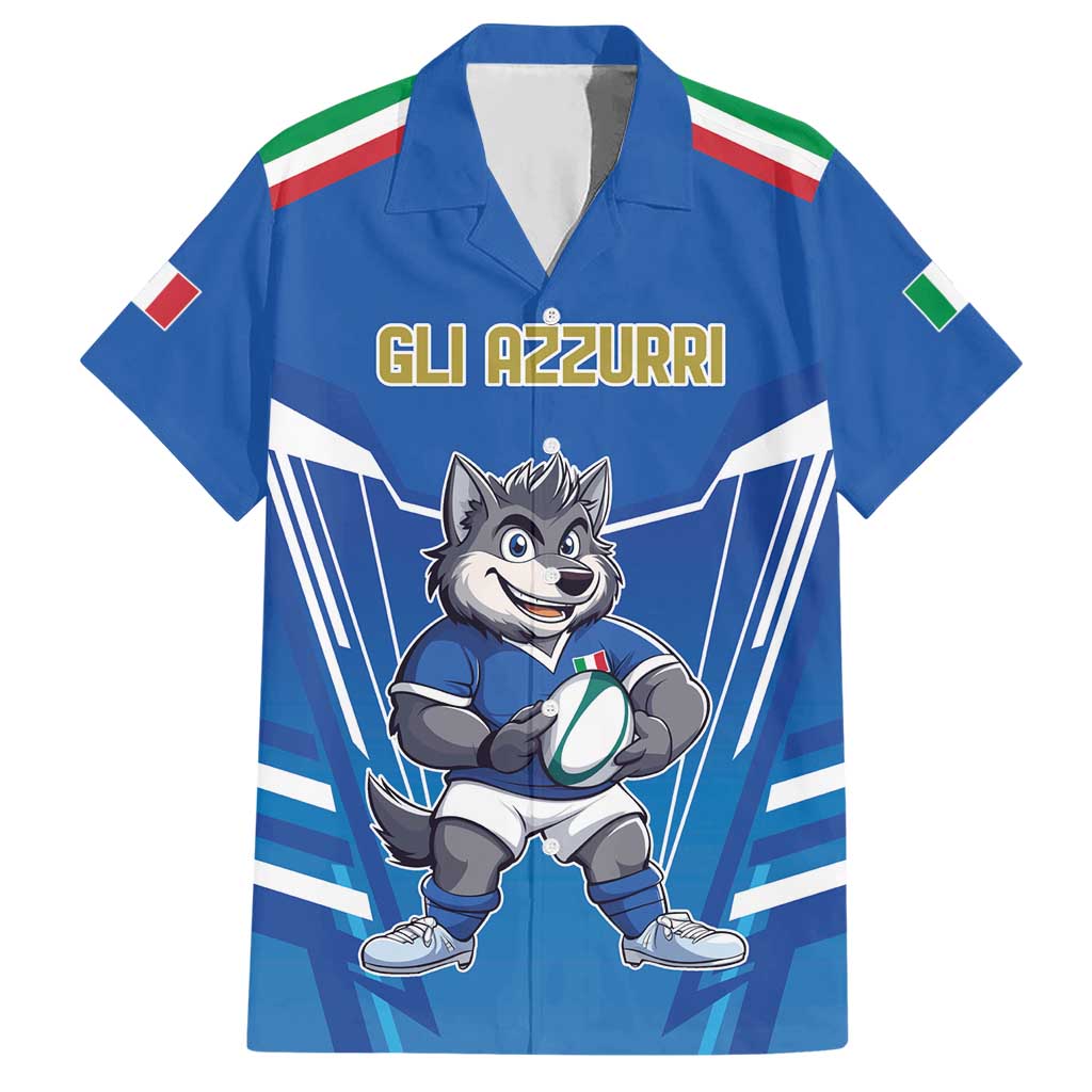 Italy Rugby Custom Hawaiian Shirt Italian Wolf Mascot Go Gli Azzurri