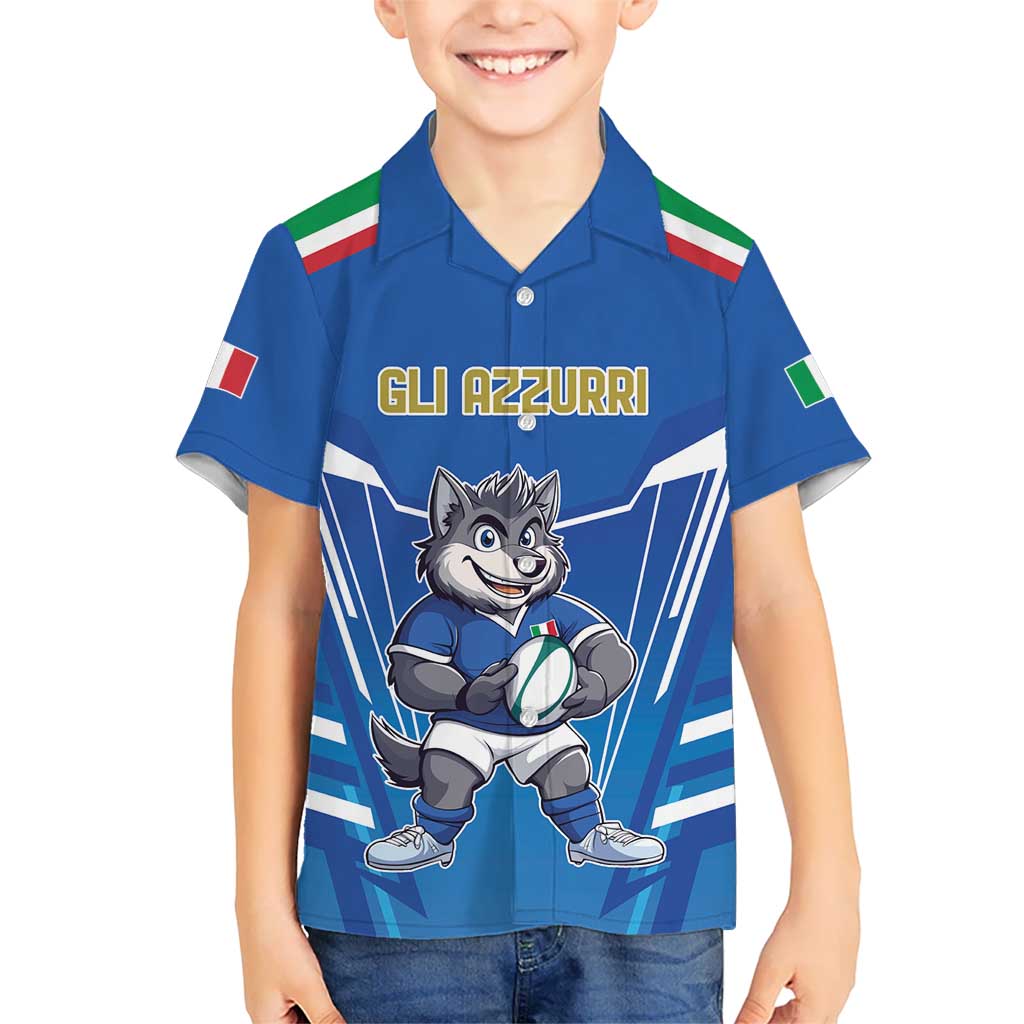 Italy Rugby Custom Kid Hawaiian Shirt Italian Wolf Mascot Go Gli Azzurri