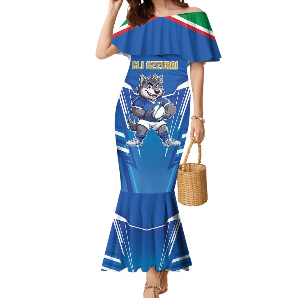 Italy Rugby Custom Mermaid Dress Italian Wolf Mascot Go Gli Azzurri