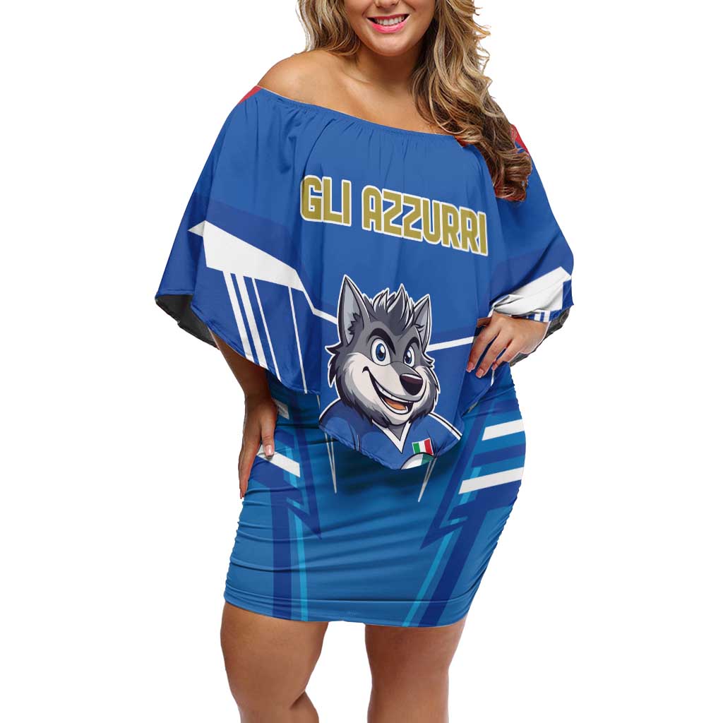 Italy Rugby Custom Off Shoulder Short Dress Italian Wolf Mascot Go Gli Azzurri