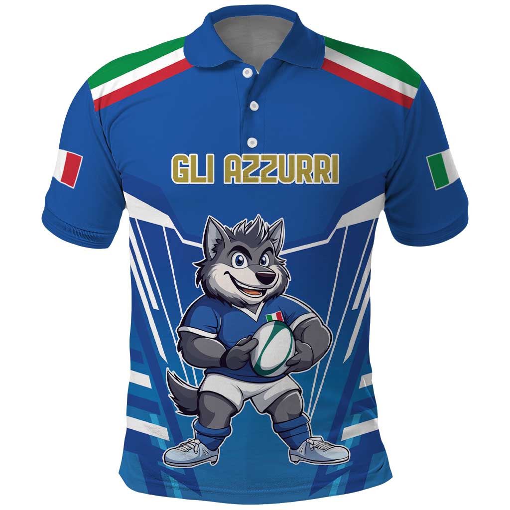 Italy Rugby Custom Polo Shirt Italian Wolf Mascot Go Gli Azzurri