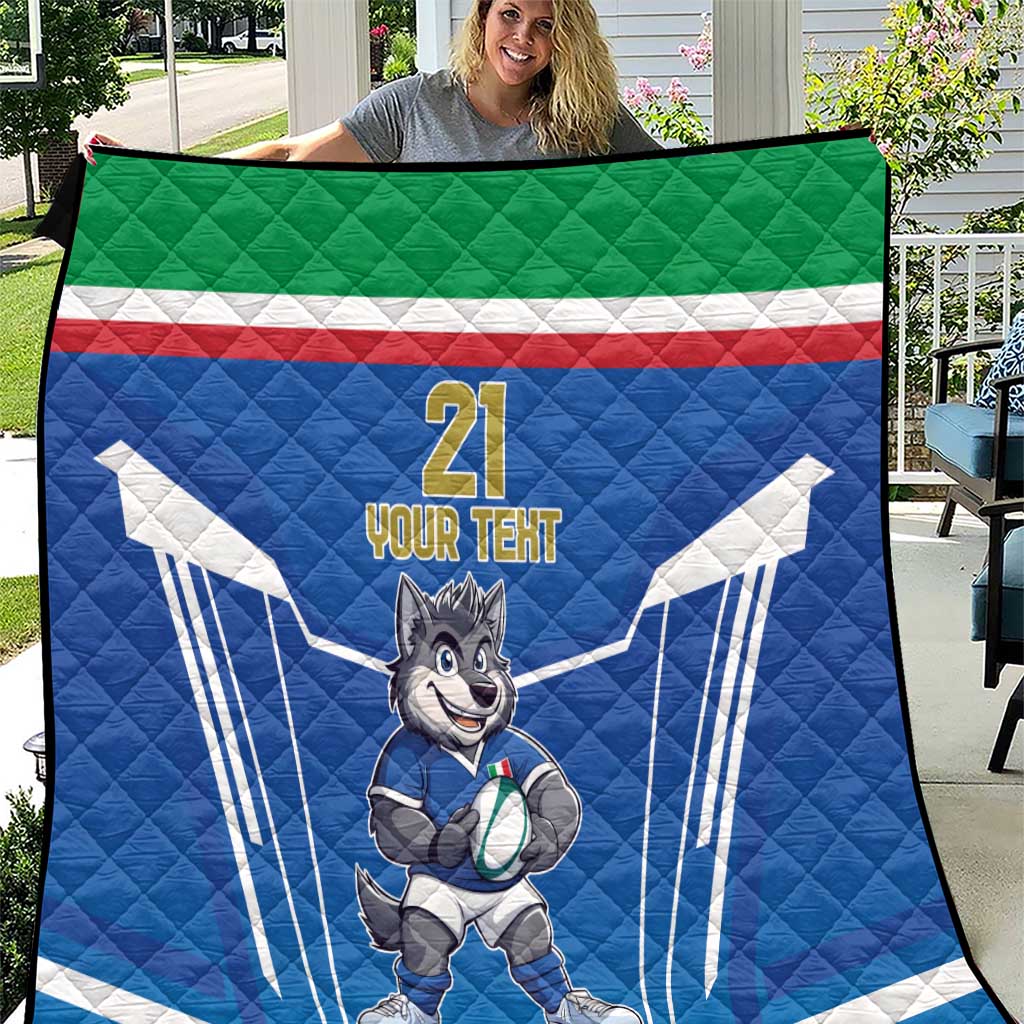 Italy Rugby Custom Quilt Italian Wolf Mascot Go Gli Azzurri