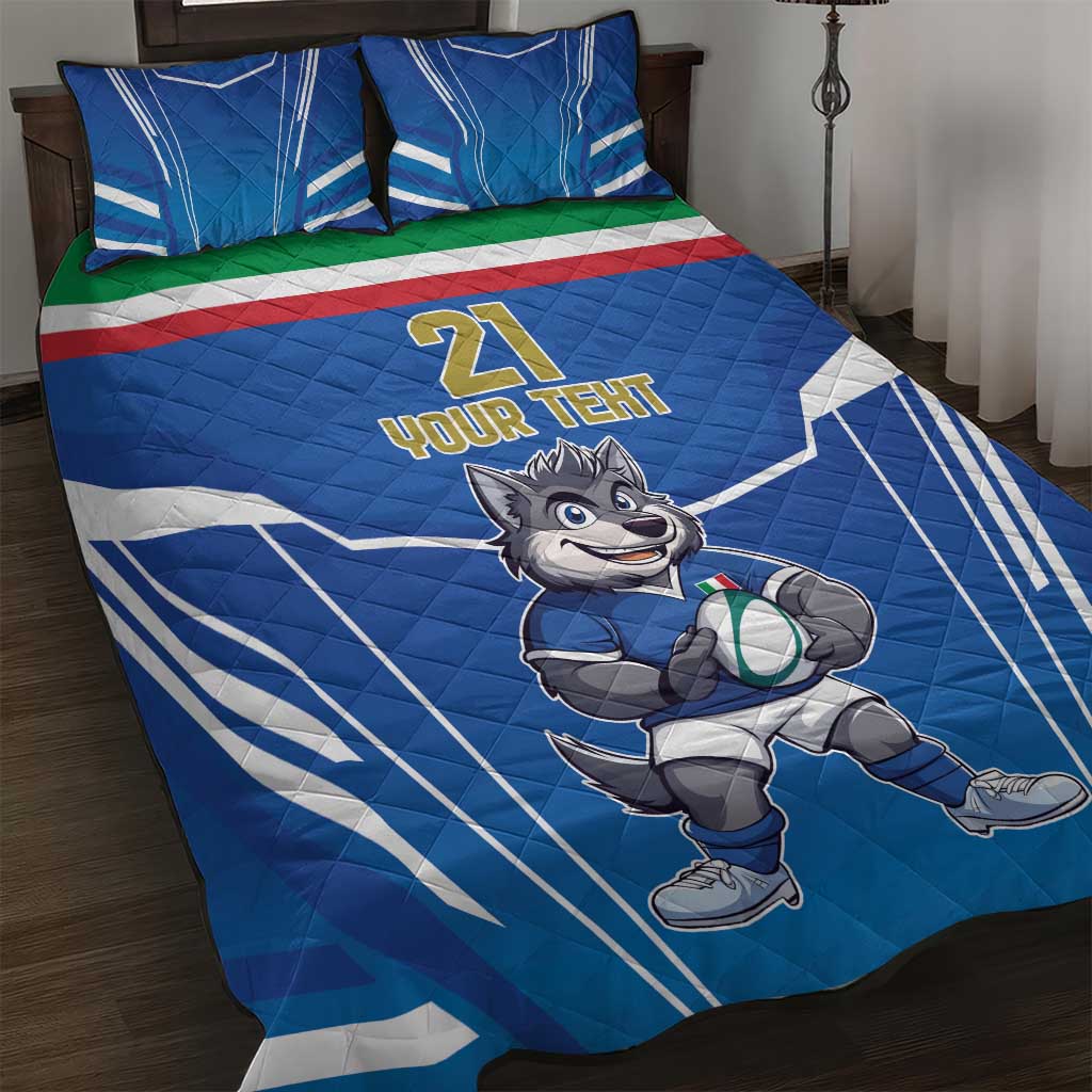 Italy Rugby Custom Quilt Bed Set Italian Wolf Mascot Go Gli Azzurri