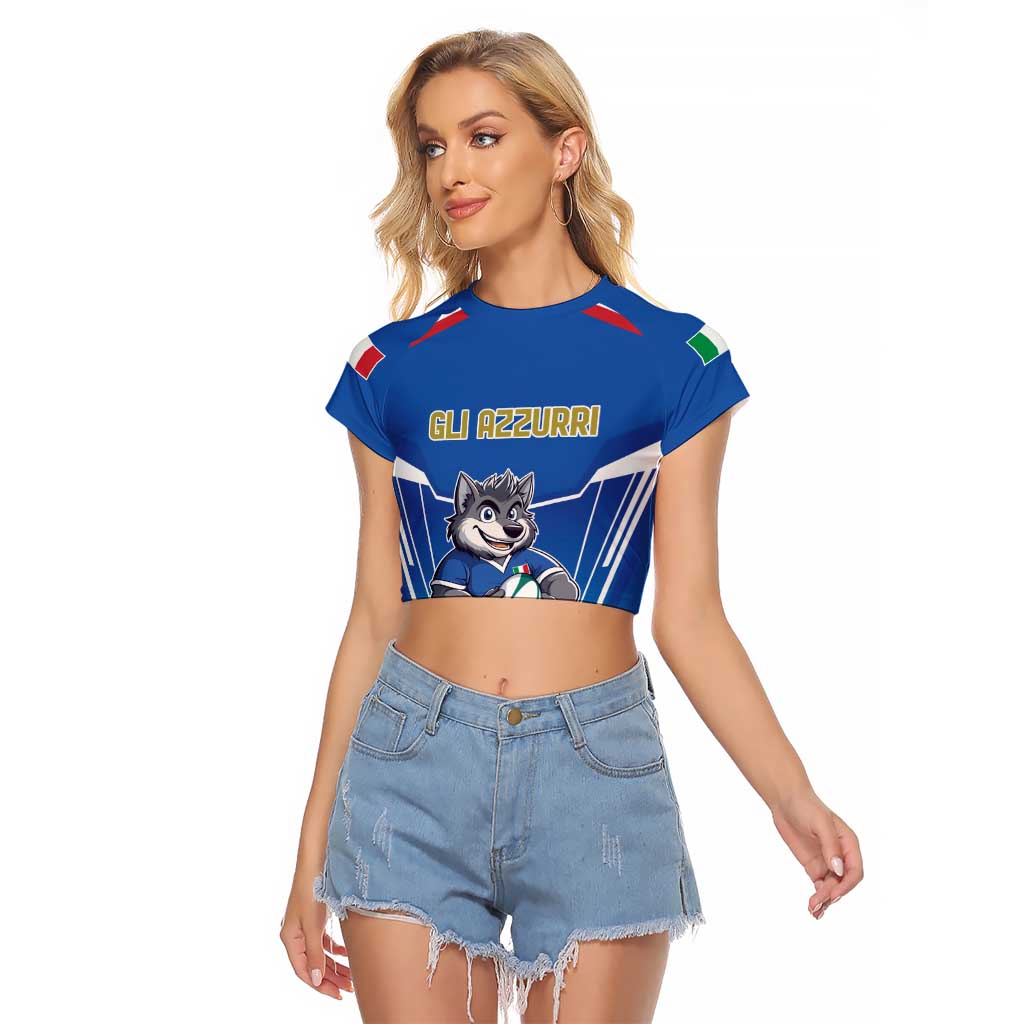 Italy Rugby Custom Raglan Cropped T Shirt Italian Wolf Mascot Go Gli Azzurri