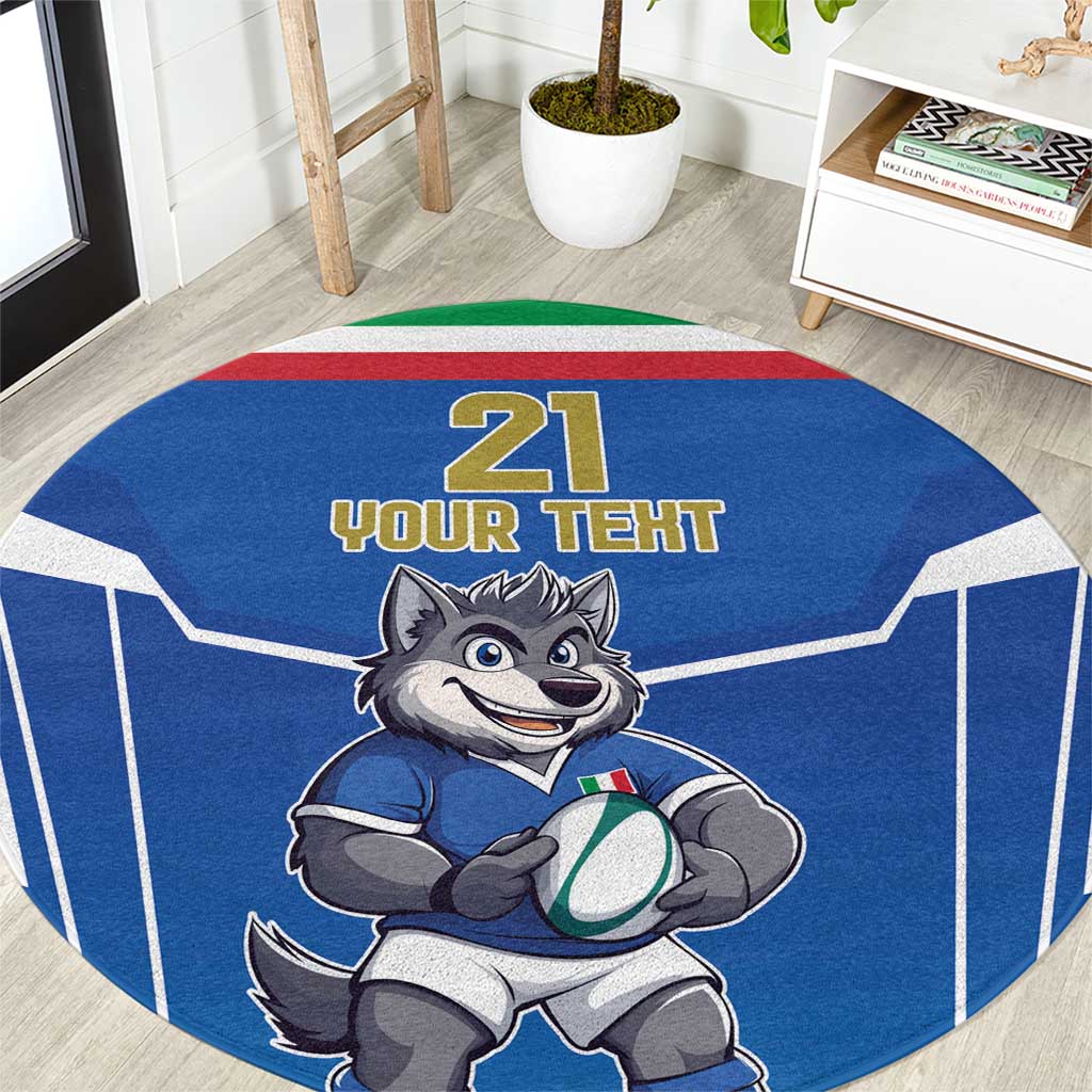 Italy Rugby Custom Round Carpet Italian Wolf Mascot Go Gli Azzurri