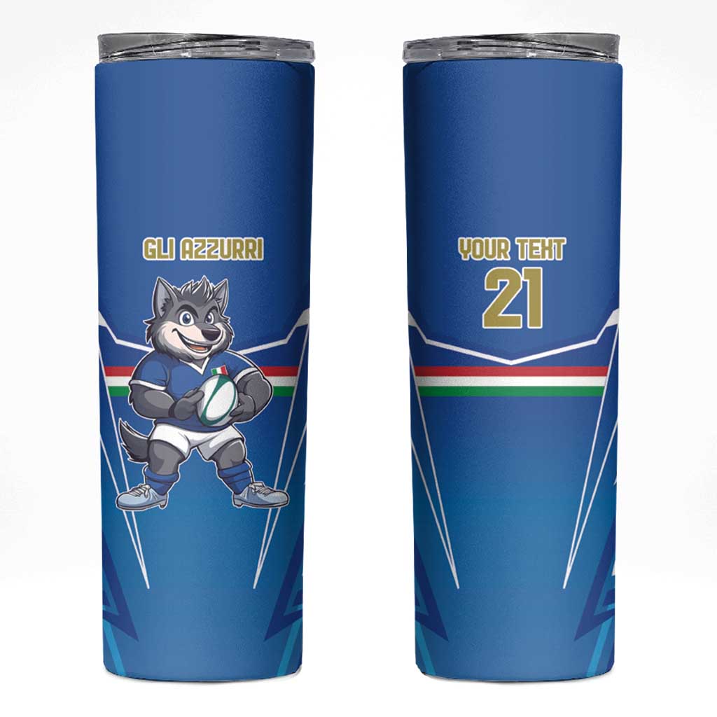 Italy Rugby Custom Skinny Tumbler Italian Wolf Mascot Go Gli Azzurri