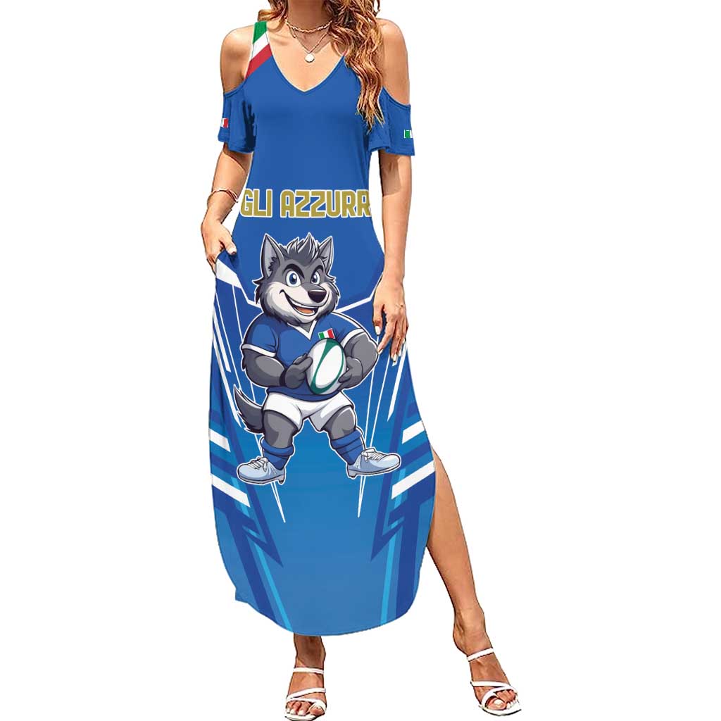 Italy Rugby Custom Summer Maxi Dress Italian Wolf Mascot Go Gli Azzurri