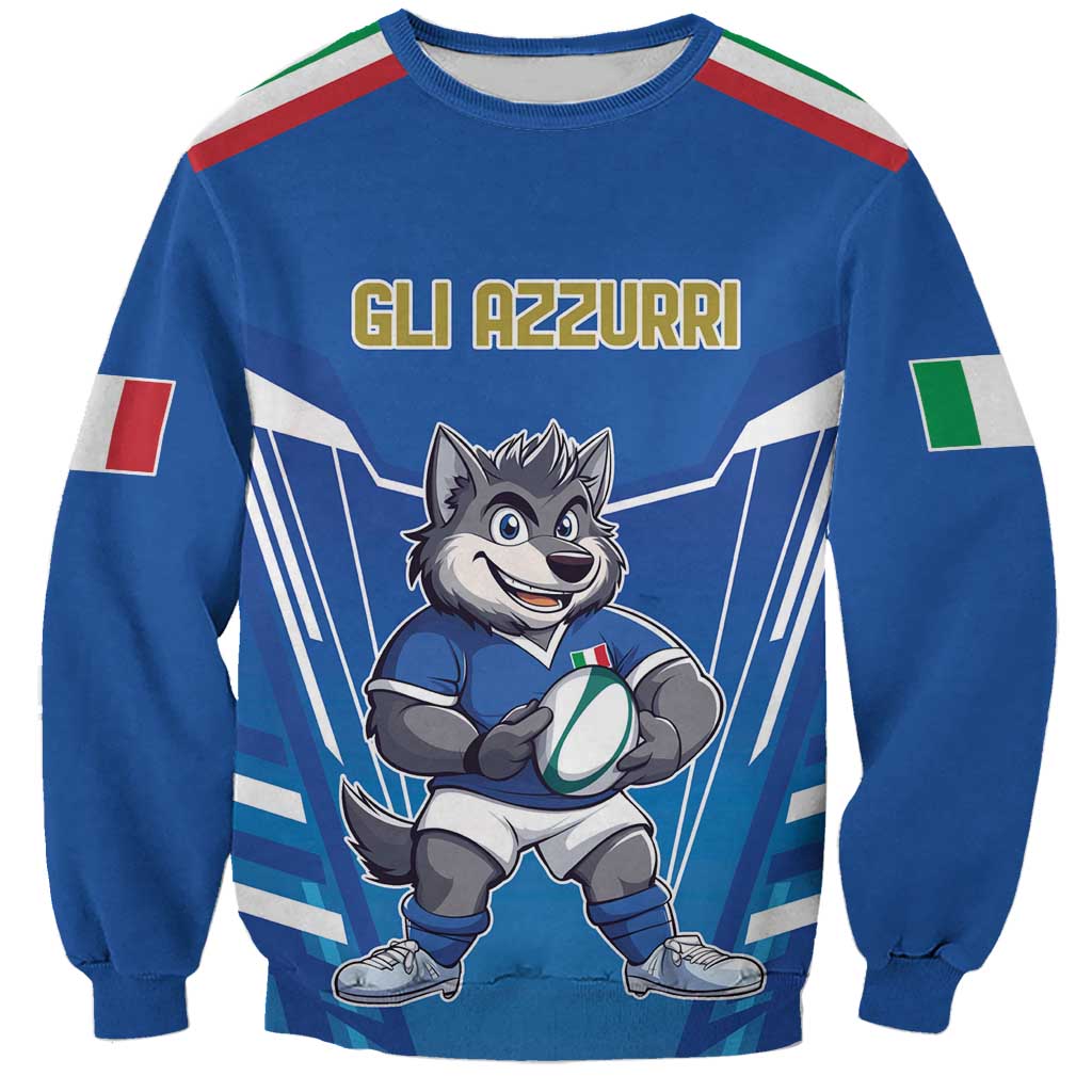 Italy Rugby Custom Sweatshirt Italian Wolf Mascot Go Gli Azzurri