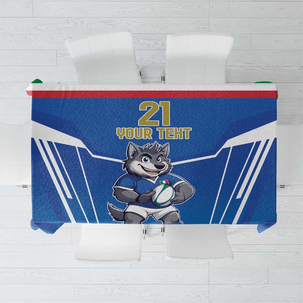 Italy Rugby Custom Tablecloth Italian Wolf Mascot Go Gli Azzurri