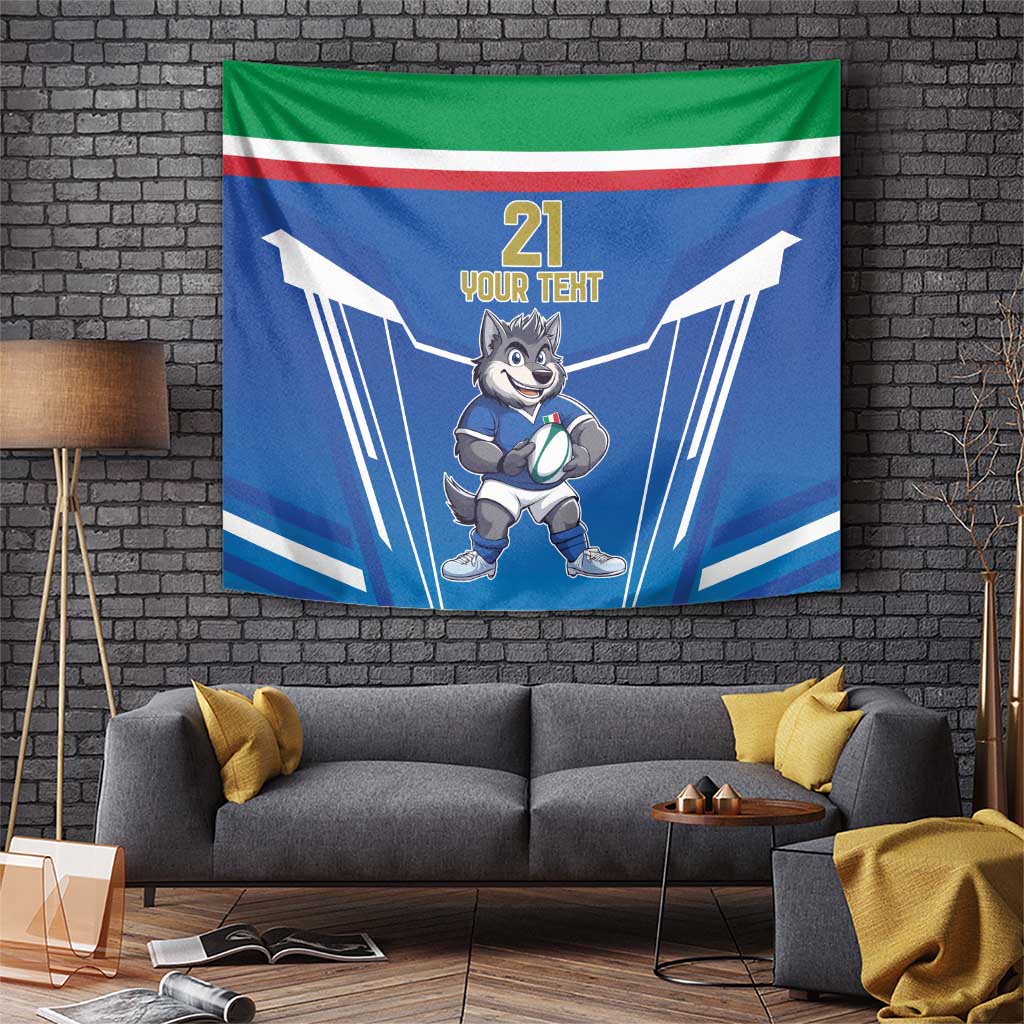 Italy Rugby Custom Tapestry Italian Wolf Mascot Go Gli Azzurri